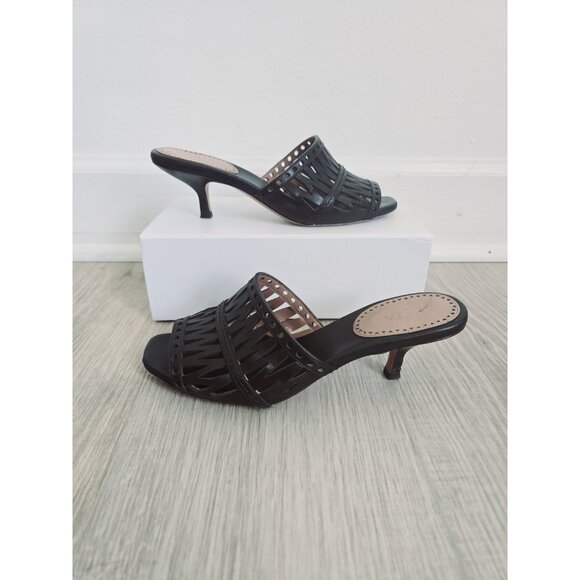 Alaia Paris Cutout Leather Black Slip On Open Toe Kitten Heels Mules Shoes 37 7
